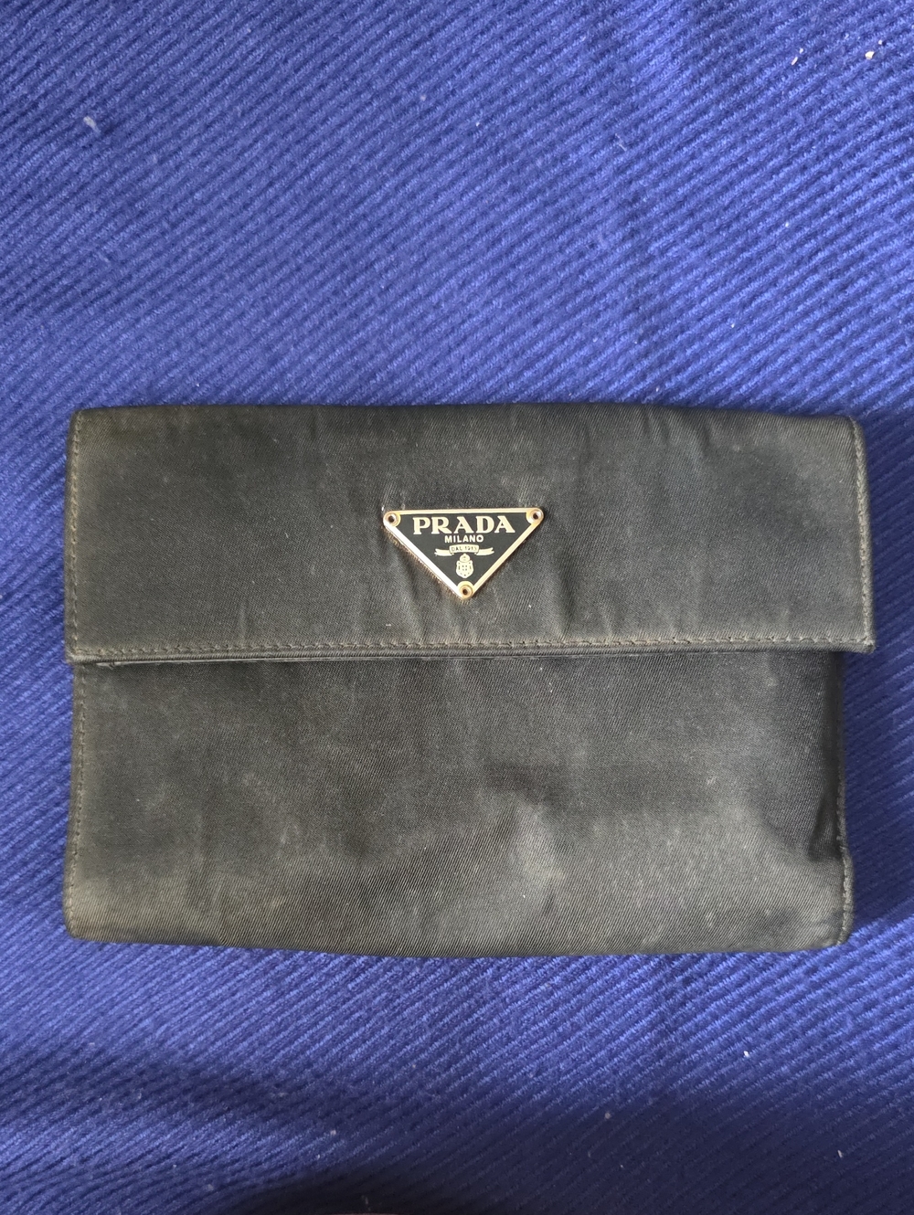 Prada Black Nylon Envelope Clutch with Triangular Logo